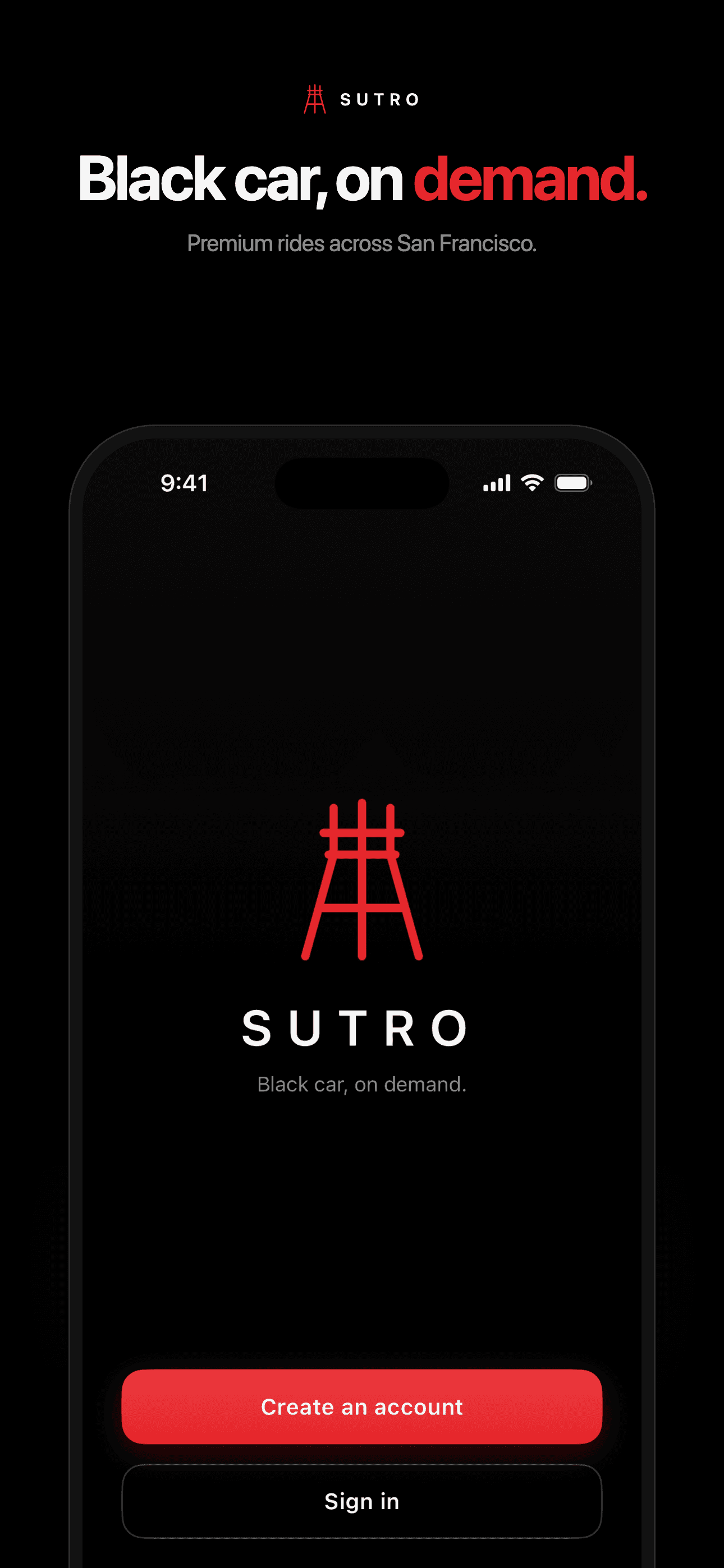 Store screenshot: Black car, on demand